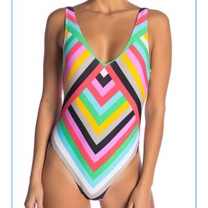 VYB Scoop V-Neck Striped Multicolor Swimsuit